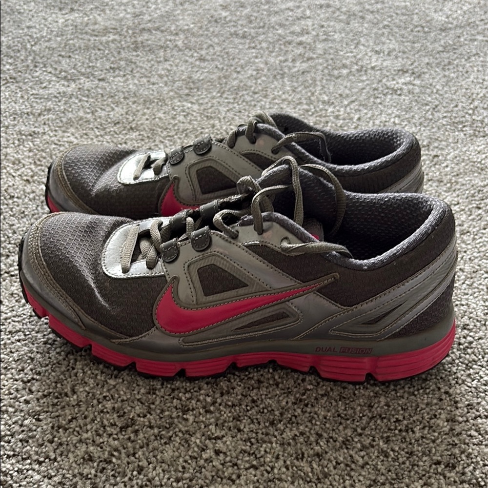Nike Gray and Pink Athletic Shoes with Mesh Upper
